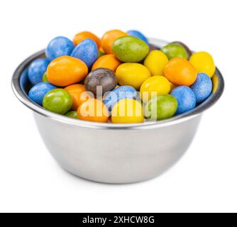 Chocolate coated peanuts isolated on white background (selective focus) Stock Photo
