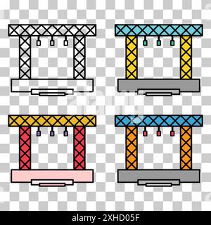 Set of stage scene constructions icon, web frame podium sign, show design vector illustration . Stock Vector