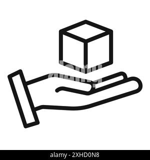 Hand holding box icon Vector symbol or sign set collection in black and white outline Stock Vector
