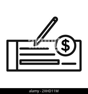 Money check icon Vector symbol or sign set collection in black and white outline Stock Vector