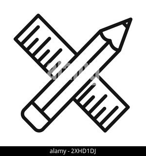 Pencil and ruler icon Vector symbol or sign set collection in black and white outline Stock Vector