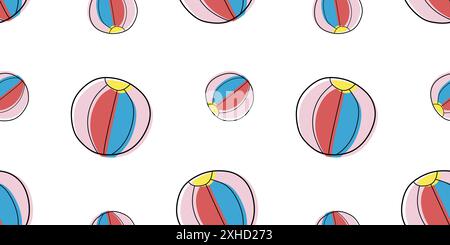 Seamless pattern with colorful beach balls on white background. Baby pattern. Outline and Color Summer toy Template for Print, Fabric, Textile, Clothe Stock Vector