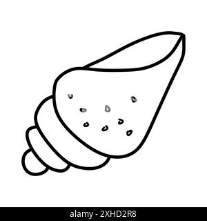 Decorative shell drawn with black line in the doodle style isolated on white background. Marine element for decoration, stickers, crafts, wedding, col Stock Vector