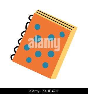 Orange polka-dotted notebook with blue spots and spiral binding on a white background Stock Vector
