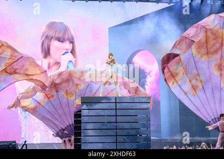 Milano, Italia. 13th July, 2024. Concerto del Eras Tour di Taylor Swift presso Stadio San Siro - Sabato 13 Luglio 2024 (Foto Claudio Furlan/Lapresse) Taylor Swift's Eras Tour concert at San Siro Stadium - Saturday, July 13, 2024 (Photo Claudio Furlan/Lapresse) Credit: LaPresse/Alamy Live News Stock Photo