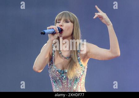 Milano, Italia. 13th July, 2024. Concerto del Eras Tour di Taylor Swift presso Stadio San Siro - Sabato 13 Luglio 2024 (Foto Claudio Furlan/Lapresse) Taylor Swift's Eras Tour concert at San Siro Stadium - Saturday, July 13, 2024 (Photo Claudio Furlan/Lapresse) Credit: LaPresse/Alamy Live News Stock Photo