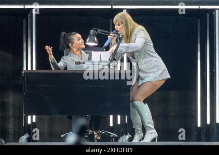 Milano, Italia. 13th July, 2024. Concerto del Eras Tour di Taylor Swift presso Stadio San Siro - Sabato 13 Luglio 2024 (Foto Claudio Furlan/Lapresse) Taylor Swift's Eras Tour concert at San Siro Stadium - Saturday, July 13, 2024 (Photo Claudio Furlan/Lapresse) Credit: LaPresse/Alamy Live News Stock Photo