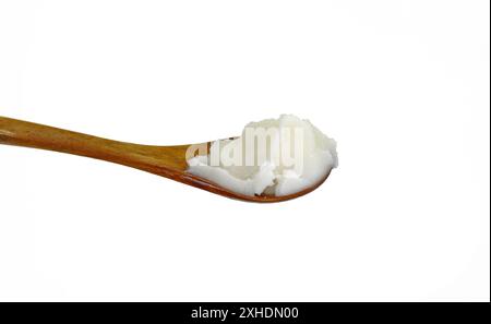 Spoon with lard on white background Stock Photo