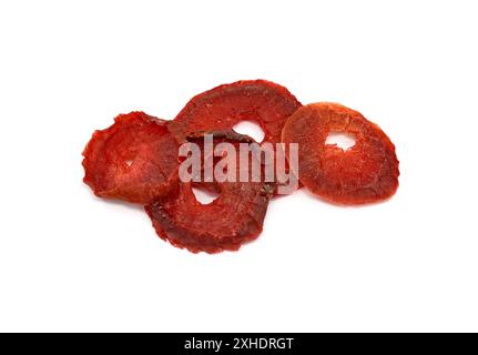 Dried red plums over white background Stock Photo