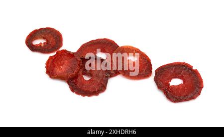 Dried red plums over white background Stock Photo