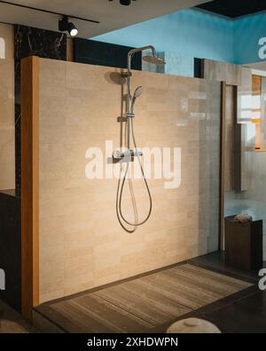 Beige Marble Wall Cladding for Shower Stock Photo