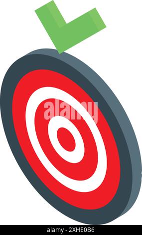 Green check mark hovering over a red target symbolizing a successful marketing campaign Stock Vector