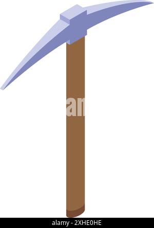 3d isometric icon of a pickaxe with a wooden handle standing upright Stock Vector