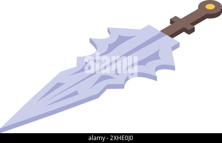 Fantasy sword with a jagged blade is laying down, an isometric view perfect for game development Stock Vector
