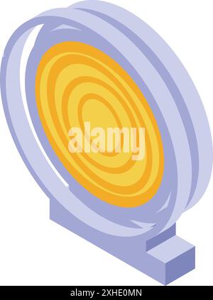 Modern round led spotlight shining light beam, isolated on white background, in isometric view Stock Vector