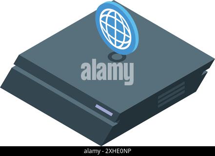 Game console connecting to the online server, enabling online gaming and multiplayer experiences Stock Vector