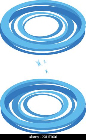 Illustration of blue concentric circles creating an abstract portal effect Stock Vector