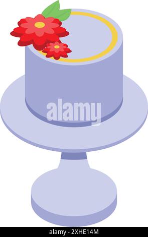 Delicious isometric cake perfect for any celebration, decorated with flowers and ready to be enjoyed Stock Vector