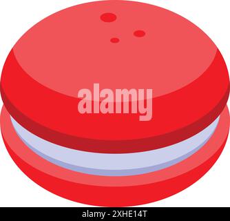 Red macaron with cream filling, sweet meringue based confection made with egg white, icing sugar, granulated sugar, almond meal, and food coloring Stock Vector