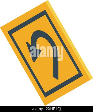 Yellow road sign indicating a u turn, symbolizing a change of direction Stock Vector