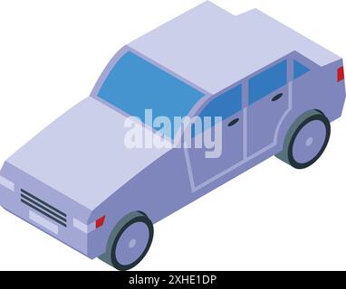Modern light sedan car is parked, showcasing its sleek design and contemporary features in an isometric perspective Stock Vector