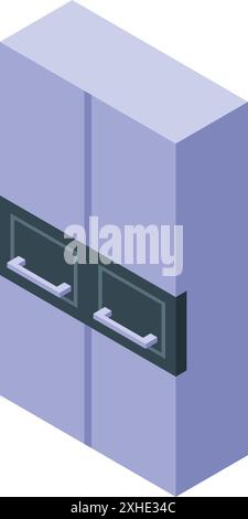 Illustration of a big double door fridge with handles, isometric view Stock Vector