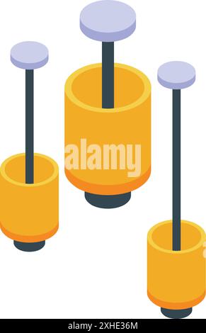 Three yellow modern ceiling lights are hanging, providing light Stock Vector