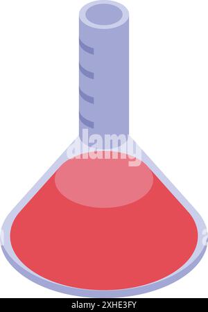 Graduated conical flask is holding a red liquid, possibly for a scientific experiment in a laboratory setting Stock Vector