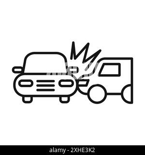 car side crash icon Vector symbol or sign set collection in black and white outline Stock Vector