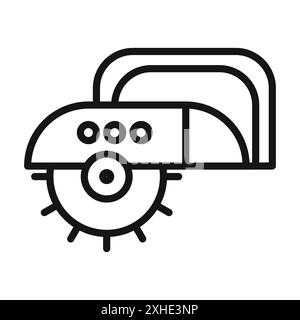 circular saw cutting tool icon Vector symbol or sign set collection in black and white outline Stock Vector