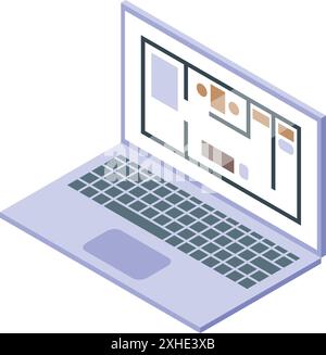 Laptop displaying a house plan, suggesting an architect working on a new project Stock Vector