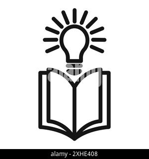 book with bulb icon Vector symbol or sign set collection in black and white outline Stock Vector