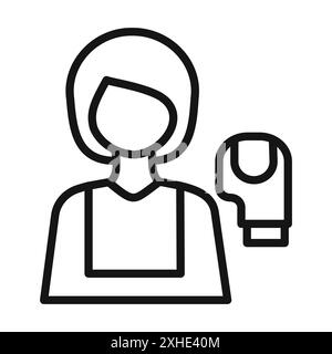 Boxer Woman Icon Vector symbol or sign set collection in black and white outline Stock Vector