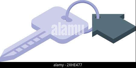 House shaped keychain is attached to a key, in this image symbolizing real estate Stock Vector