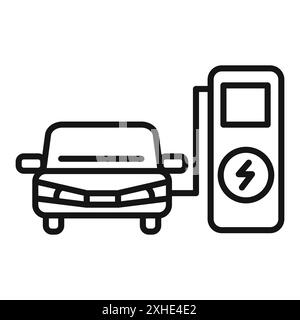 Electric Car Charging icon Vector symbol or sign set collection in black and white outline Stock Vector