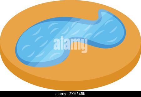 Small decorative pond is laying on a round surface, illustrating a water feature for a garden or backyard Stock Vector