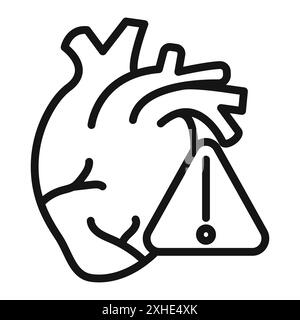 Heart risk icon Vector symbol or sign set collection in black and white outline Stock Vector