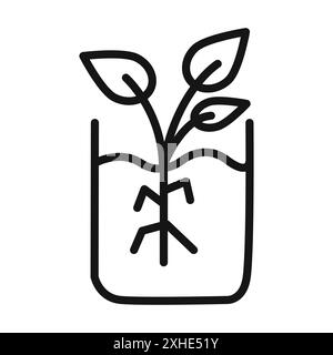 Hydroponics farming pot icon Vector symbol or sign set collection in black and white outline Stock Vector