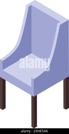 Modern armchair with soft upholstery and wooden legs standing in empty room isometric illustration Stock Vector
