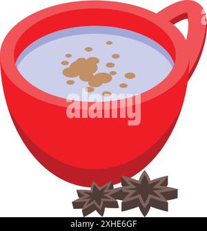 Red cup of masala chai is steaming with the aroma of star anise Stock Vector