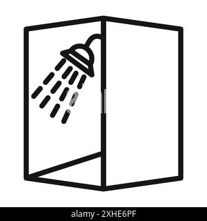 Shower cabin bathroom icon Vector symbol or sign set collection in black and white outline Stock Vector