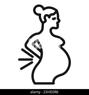 Pregnant woman backache icon Vector symbol or sign set collection in black and white outline Stock Vector