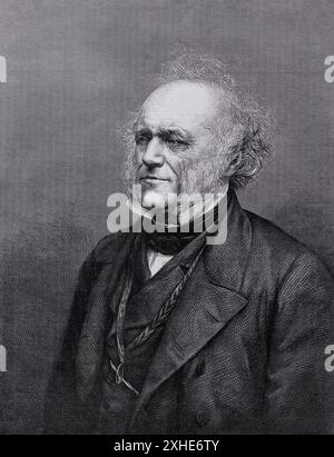 A detailed wood engraving portrait of Sir Charles Lyell, a prominent Scottish geologist, created by W. Murden in 1865. Stock Photo