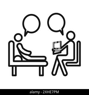 psychologist and patient icon Vector symbol or sign set collection in black and white outline Stock Vector