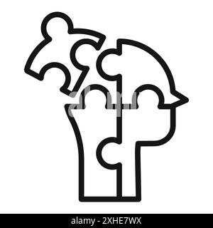 People head with puzzles icon Vector symbol or sign set collection in black and white outline Stock Vector