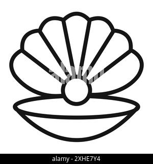 Sea shell with pearl icon Vector symbol or sign set collection in black and white outline Stock Vector