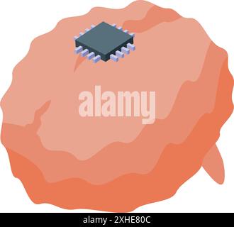 This illustration represents the concept of artificial intelligence, with a microchip replacing part of a human brain Stock Vector
