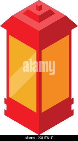 Red lantern with yellow light inside standing in isometric view Stock Vector
