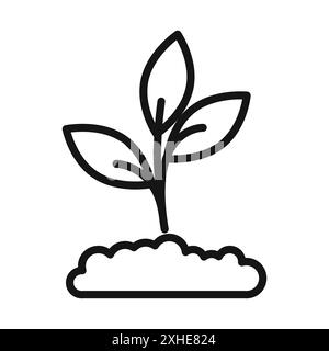 Seedling in soil icon Vector symbol or sign set collection in black and white outline Stock Vector