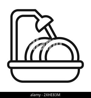 Washing plate icon Vector symbol or sign set collection in black and white outline Stock Vector